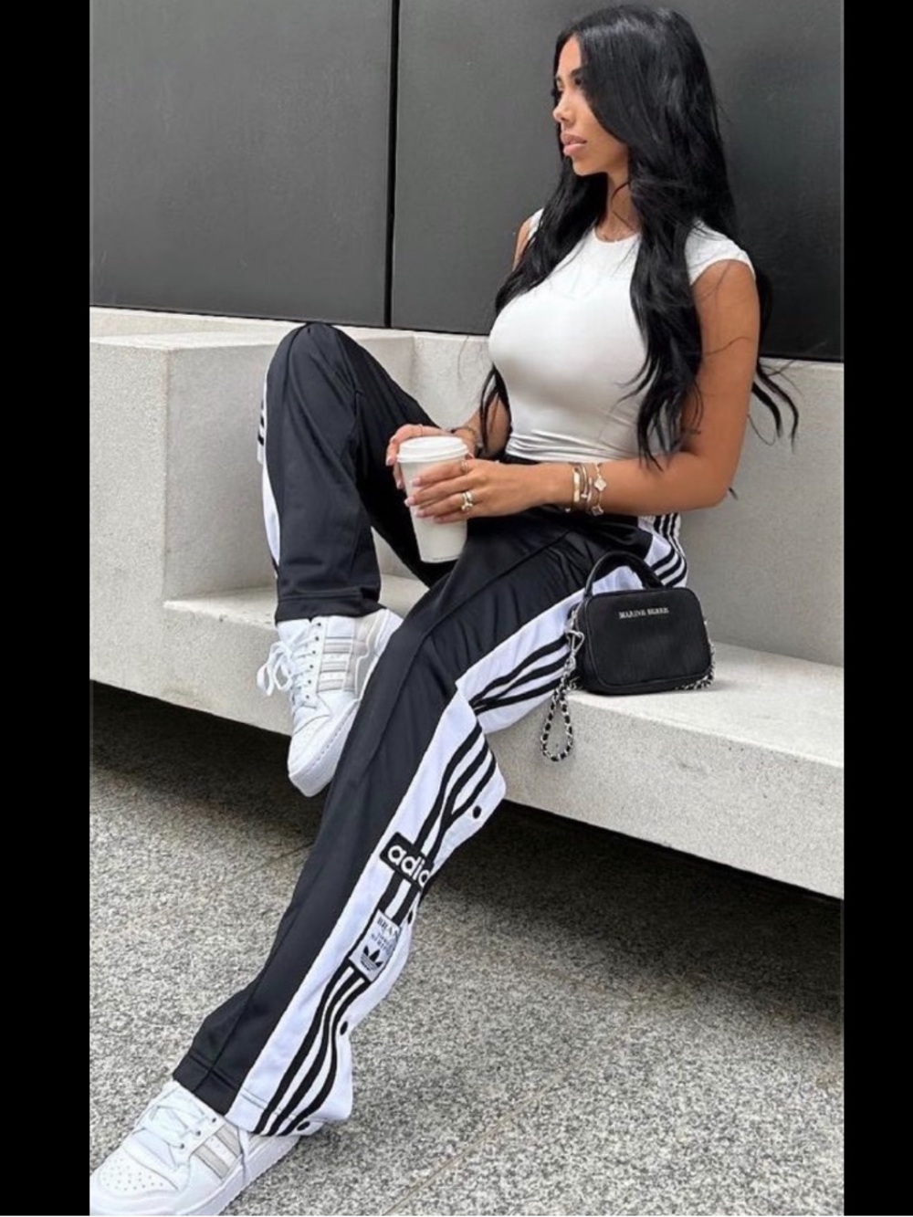 adidas Black & White Side-Stripe Snap Track Pants